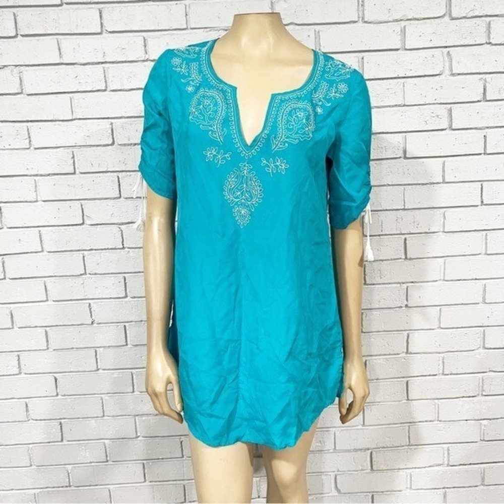 Banana Republic Turquoise Embroidered Top Boho Resort Statement Small